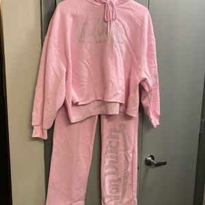 Pink Rhinestone Sweatshirt and Sweatpants Set
